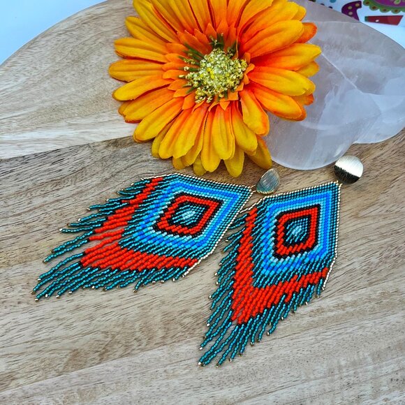 Handmade Beaded Long Sexy Fringe Dangle Drop Lightweight Tassel Post Earrings - Picture 6 of 8